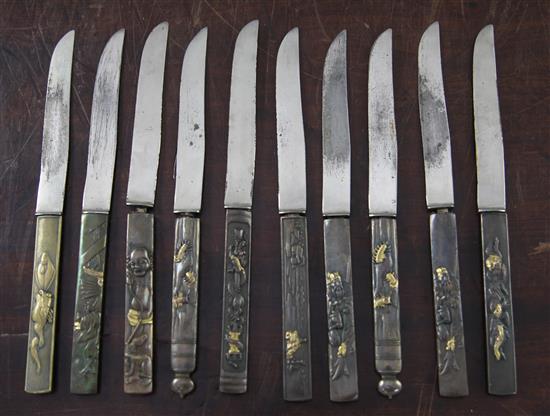 Eleven Japanese Kozuka handles, late 19th century, approx. 21cm